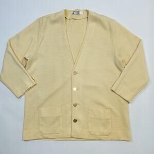 St Croix Knits Cardigan Sweater Mens 2XL Beige 100% Merino Wool Gold Buttons USA